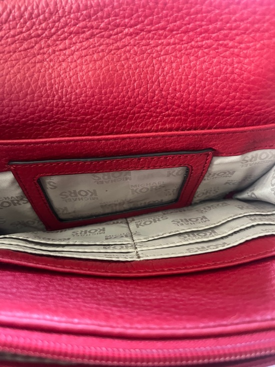 Michael Kors Red Leather Crossbody with Gold MK Emblem - Picture 6 of 9